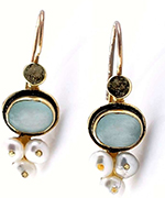 Gold earrings Aquamarine and Pearls